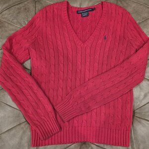 Ralph Lauren Cable-Knit Cotton Vneck Sweater